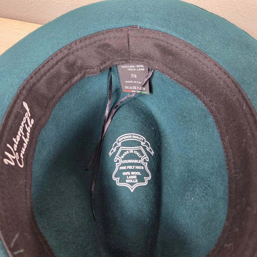 Made in Italy Wool Felt Fedora Hat Size 59 Dark Green Crushable Waterproof